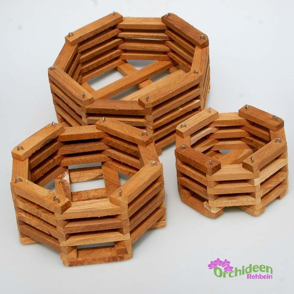 Holzkörbchen Set, 3 Größen, achteckig, für Epiphytenkultur